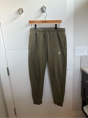 Nike Olive Green Drawstring Joggers with White Swoosh Tag